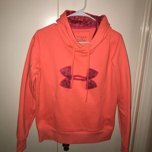 Under Armour Hoodie Women size Medium M MD Neon Orange Big Logo